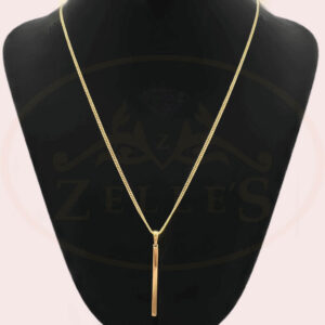 18k Gold Vertical Bar Pendant Necklace – 24" Curb Chain
